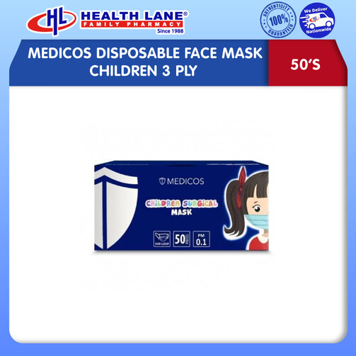 MEDICOS SURGICAL DISPOSABLE FACE MASK CHILDREN 3 PLY (50'S)